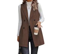 IDEALSANXUN Long Vest for Women Sleeveless Tweed Blazer Fall Jackets Cardigan Outerwear, Brown, XL