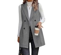 IDEALSANXUN Long Vest for Women Sleeveless Tweed Blazer Fall Jackets Cardigan Outerwear, Grey, XX-Large
