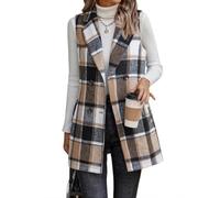 IDEALSANXUN Long Vest for Women Sleeveless Tweed Blazer Fall Jackets Cardigan Outerwear, Plaid Brown New, L