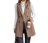 IDEALSANXUN Long Vest for Women Sleeveless Tweed Blazer Fall Jackets Cardigan Outerwear, Pure Dark Khaki, Medium