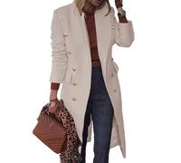 IDEALSANXUN Long Wool Coats for Women Fall Winter Trench Coat Double Breasted Dressy Jackets, Beige, Small