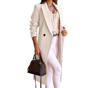 IDEALSANXUN Long Wool Coats for Women Fall Winter Trench Coat Peacoat Double Breasted Blazer Jackets Overcoat, Beige, Large