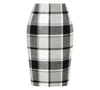 IDEALSANXUN Midi Plaid Skirts for Women 2023 Fall Winter Knee Length Pencil Wool Skirt with Slit, Grey New, XL