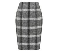 IDEALSANXUN Midi Plaid Skirts for Women 2023 Fall Winter Knee Length Pencil Wool Skirt with Slit, Grey, M
