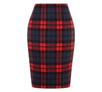 IDEALSANXUN Midi Plaid Skirts for Women 2023 Fall Winter Knee Length Pencil Wool Skirt with Slit, Red, L