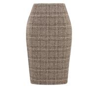 IDEALSANXUN Midi Plaid Women's Skirts for 2023 Fall Winter, Knee Length Pencil Wool Skirt with Slit, Grid Coffee, XL