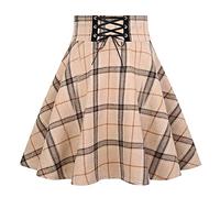 IDEALSANXUN Plaid Mini Skirts for Womens Chic Aline Pleated Short Skater Skirts - beige - Medium