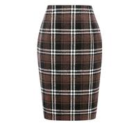 IDEALSANXUN Plaid Skirts for Women Fall Winter Knee Length Pencil Wool Skirt with Slit, Coffee, XL