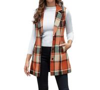 IDEALSANXUN Plaid Vest for Women Fall Winter Sleeveless Blazer Jackets, Orange, Medium