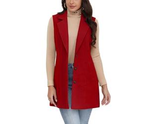 IDEALSANXUN Plaid Vest for Women Fall Winter Sleeveless Blazer Jackets, Pure Maple Red, XL