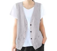 IDEALSANXUN Womens Cotton Linen Vest Casual Sleeveless Blazer Cardigans Lightweight Jacket Waistcoat, Light Grey, XX-Large