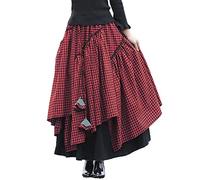IDEALSANXUN Womens Elastic Waist Aline Cotton Lined Retro Maxi Hem Pleated Long Skirts, Plaid Red, L
