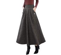 IDEALSANXUN Women's Fall/Winter High Waist Plaid Slim A-line Long Skirt (Medium, Coffee)