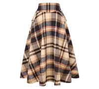IDEALSANXUN Women's Fall/Winter High Waist Plaid Slim A-line Long Skirt, Plaid Brown, X-Small
