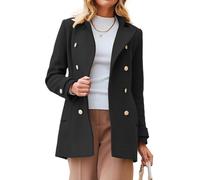 IDEALSANXUN Womens Fall Winter Peacoat Wool Coat Double Breasted Blazer Jacket Trench Coat, Black, X-Large