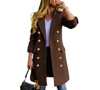 IDEALSANXUN Womens Fall Winter Wool Coats Double Breasted Midi Peacoat Trench Coats, Brown, Small