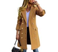 IDEALSANXUN Womens Fall Winter Wool Coats Double Breasted Midi Peacoat Trench Coats, Camel, XL