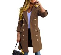 IDEALSANXUN Womens Fall Winter Wool Coats Double Breasted Midi Peacoat Trench Coats, Dark Khaki, L