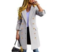 IDEALSANXUN Womens Fall Winter Wool Coats Double Breasted Midi Peacoat Trench Coats, Light Grey, Large