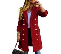 IDEALSANXUN Womens Fall Winter Wool Coats Double Breasted Midi Peacoat Trench Coats, Maple Red, Small