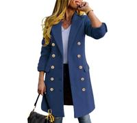 IDEALSANXUN Womens Fall Winter Wool Coats Double Breasted Midi Peacoat Trench Coats, Misty Blue, X-Large