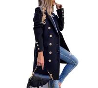 IDEALSANXUN Womens Fall Winter Wool Coats Double Breasted Midi Peacoat Trench Coats, Navy, Large