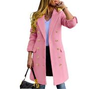 IDEALSANXUN Womens Fall Winter Wool Coats Double Breasted Midi Peacoat Trench Coats, Pink, Large