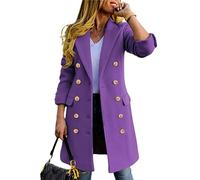 IDEALSANXUN Womens Fall Winter Wool Coats Double Breasted Midi Peacoat Trench Coats, Purple, Small