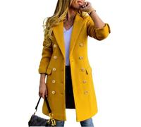 IDEALSANXUN Womens Fall Winter Wool Coats Double Breasted Midi Peacoat Trench Coats, Yellow, XXL
