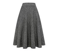 IDEALSANXUN Womens High Elastic Waist Maxi Skirt A-line Plaid Winter Warm Flare Long Skirts, Long Black, XL