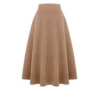 IDEALSANXUN Womens High Elastic Waist Maxi Skirt A-line Plaid Winter Warm Flare Long Skirts, Long Pure Camel, 3X-Large