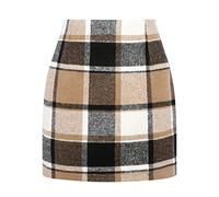 IDEALSANXUN Womens High Waist Plaid Skirt Bodycon Pencil Wool Mini Skirts, Brown New, M
