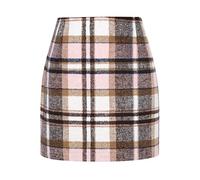 IDEALSANXUN Womens High Waist Plaid Skirt Bodycon Pencil Wool Mini Skirts, Pink, M