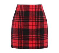 IDEALSANXUN Womens High Waist Plaid Skirt Bodycon Pencil Wool Mini Skirts, Red 02, M