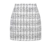 IDEALSANXUN Womens High Waist Plaid Skirt Bodycon Pencil Wool Mini Skirts, White, S
