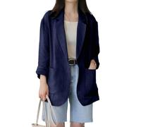 IDEALSANXUN Womens Linen Blazer Casual Long Sleeve Lightweight Spring Summer Jackets, Navy Blue, XXL