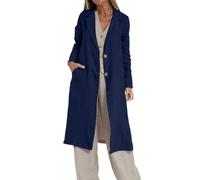 IDEALSANXUN Womens Long Linen Blazer Jackets Casual Lightweight Trench Coat, Navy, S