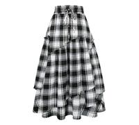 IDEALSANXUN Womens Long Plaid Skirts High Waisted A Line Renaissance Maxi Skirt with Pockets, Blackwhite, XXL