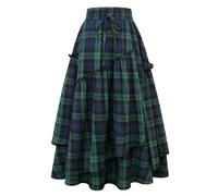 IDEALSANXUN Womens Long Plaid Skirts High Waisted A Line Renaissance Maxi Skirt with Pockets, Green, XXL