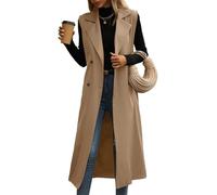 IDEALSANXUN Womens Long Vest Casual Double Breasted Sleeveless Trench Coat Jackets, Dark Khaki, M