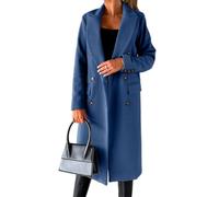 IDEALSANXUN Womens Long Wool Coat Double Breasted Trench Coat Fall Winter Clothes, Misty Blue, Large