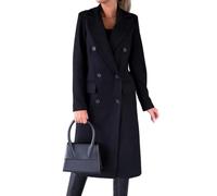 IDEALSANXUN Womens Long Wool Coat Double Breasted Trench Coat Fall Winter Clothes, Navy, XX-Large