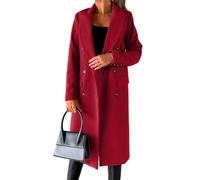 IDEALSANXUN Womens Long Wool Coat Double Breasted Trench Coat Fall Winter Clothes, Wine, Medium