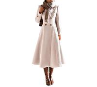 IDEALSANXUN Womens Long Wool Coat Fall Winter Double Breasted Trench Coat Peacoat Jackets, Beige, Large
