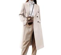 IDEALSANXUN Womens Long Wool Coats Fall Winter Double Breasted Trench Coat Peacoat, Beige, Medium