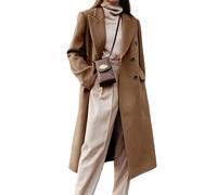 IDEALSANXUN Womens Long Wool Coats Fall Winter Double Breasted Trench Coat Peacoat, Dark Khaki, Small