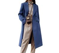 IDEALSANXUN Womens Long Wool Coats Fall Winter Double Breasted Trench Coat Peacoat, Misty Blue, Large