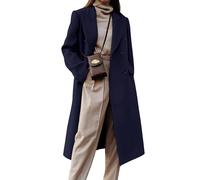 IDEALSANXUN Womens Long Wool Coats Fall Winter Double Breasted Trench Coat Peacoat, Navy, Large