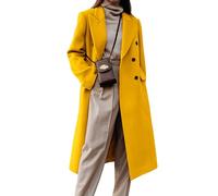 IDEALSANXUN Womens Long Wool Coats Fall Winter Double Breasted Trench Coat Peacoat, Yellow, Small