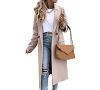 IDEALSANXUN Womens Long Wool Coats Fall Winter Notch Lapel Dressy Peacoat Jackets, Beige, XX-Large